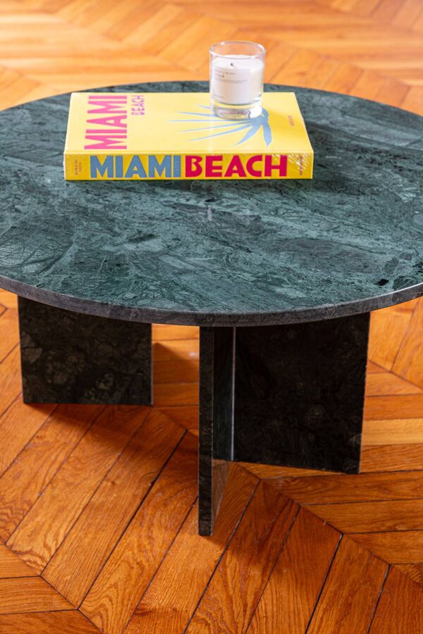 Table basse ronde en marbre émeraude