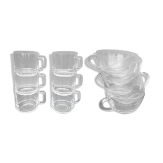 Set 11 cup vintage Duralex transparent glass