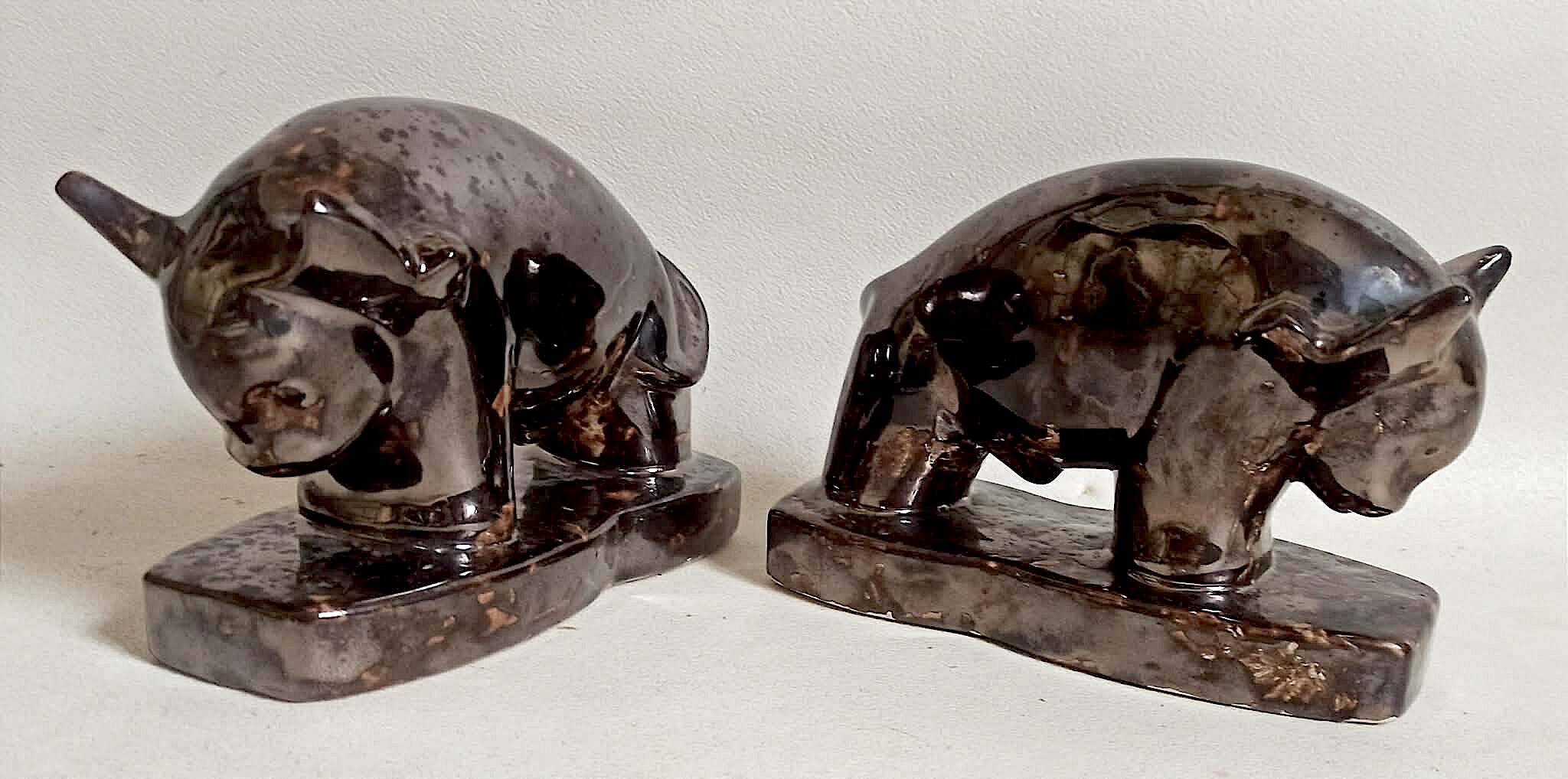 Pair of bookends 1960s Stylised Bull