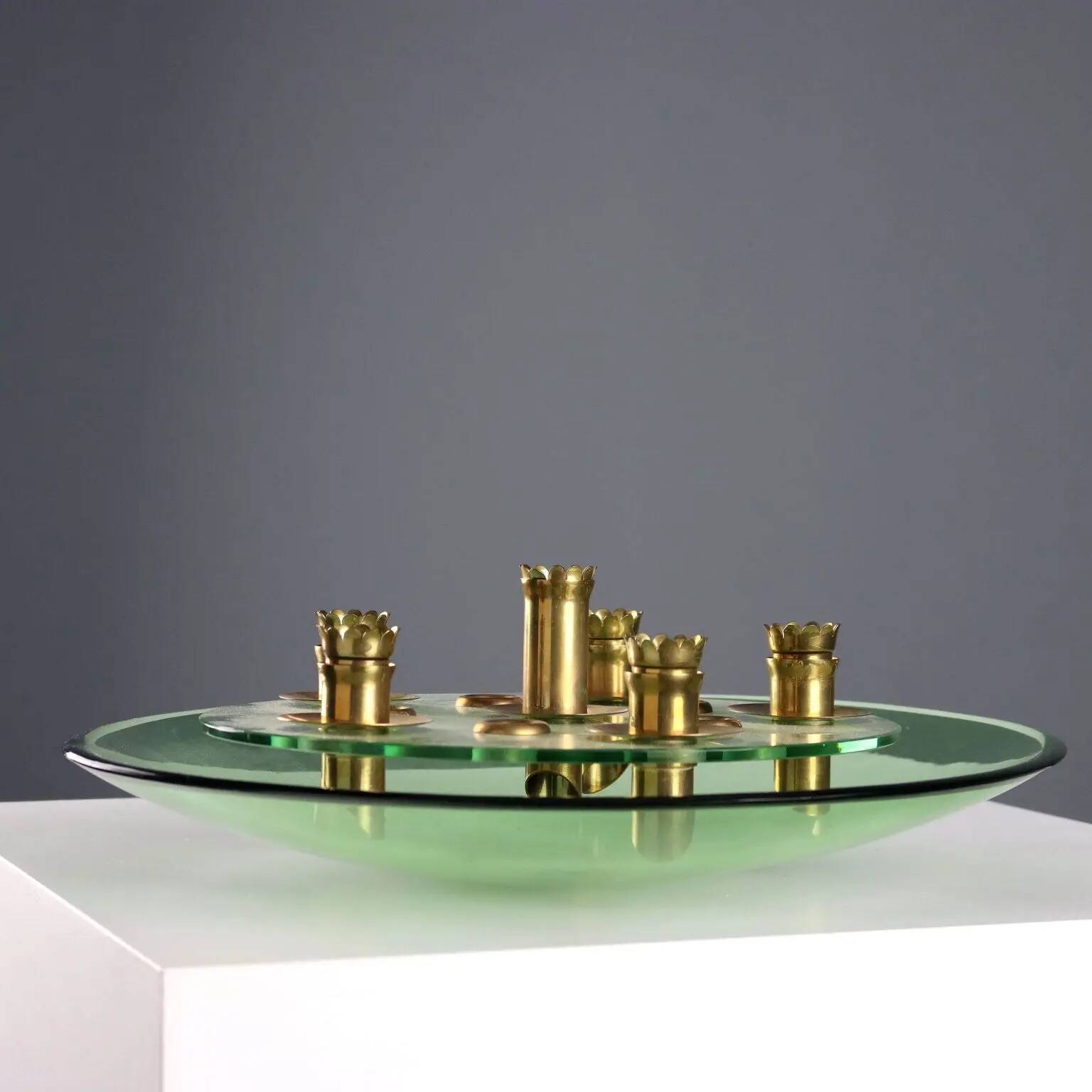 Centre de table vintage style Fontana Arte en laiton et verre, années 1950