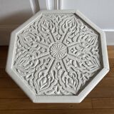 Oriental tea table or pedestal table forming a side table in solid carved and white lacquered wood