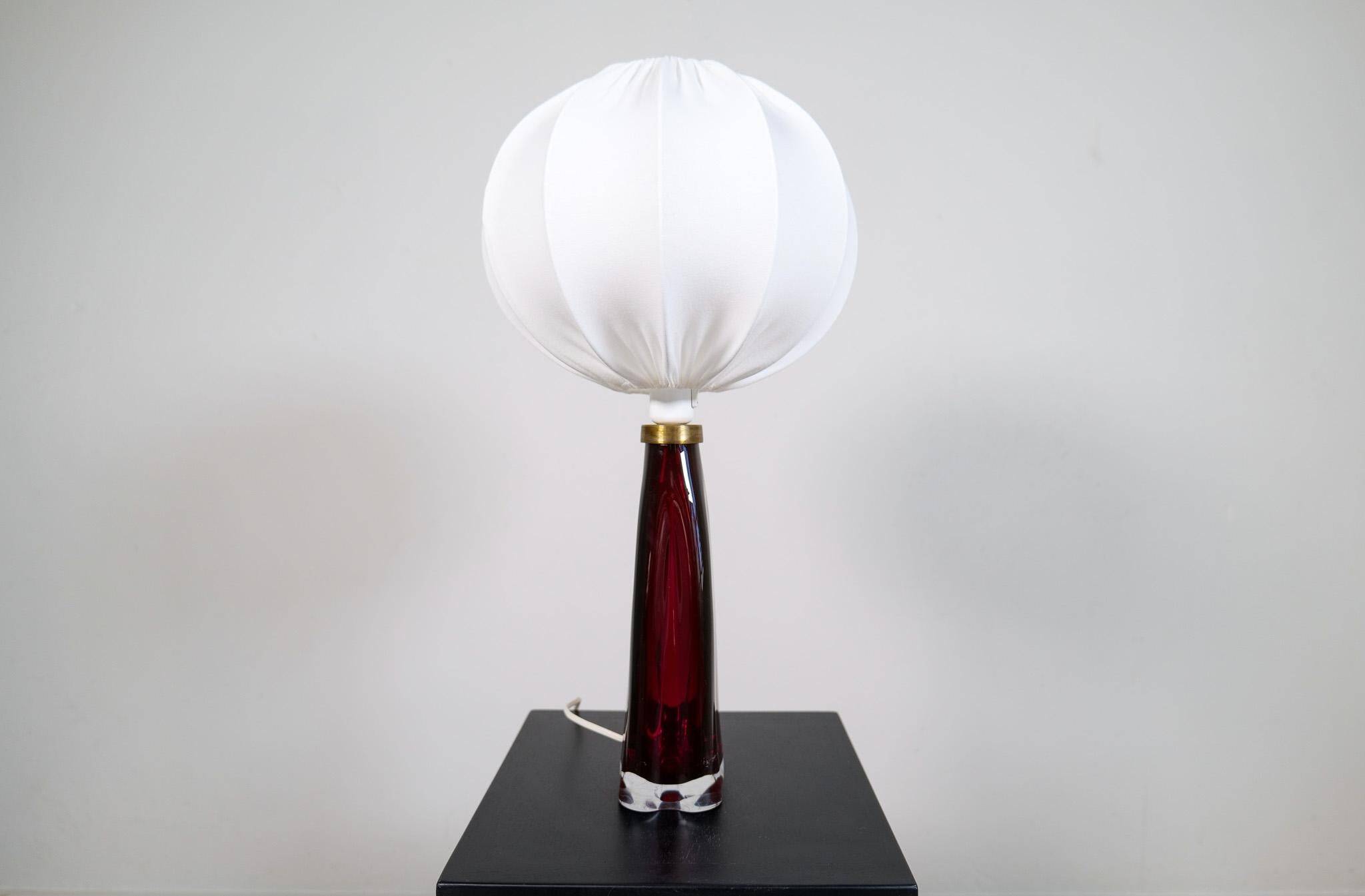 Mid-century modern table lamp with cotton shade Carl Fagerlund Orrefors Sweden