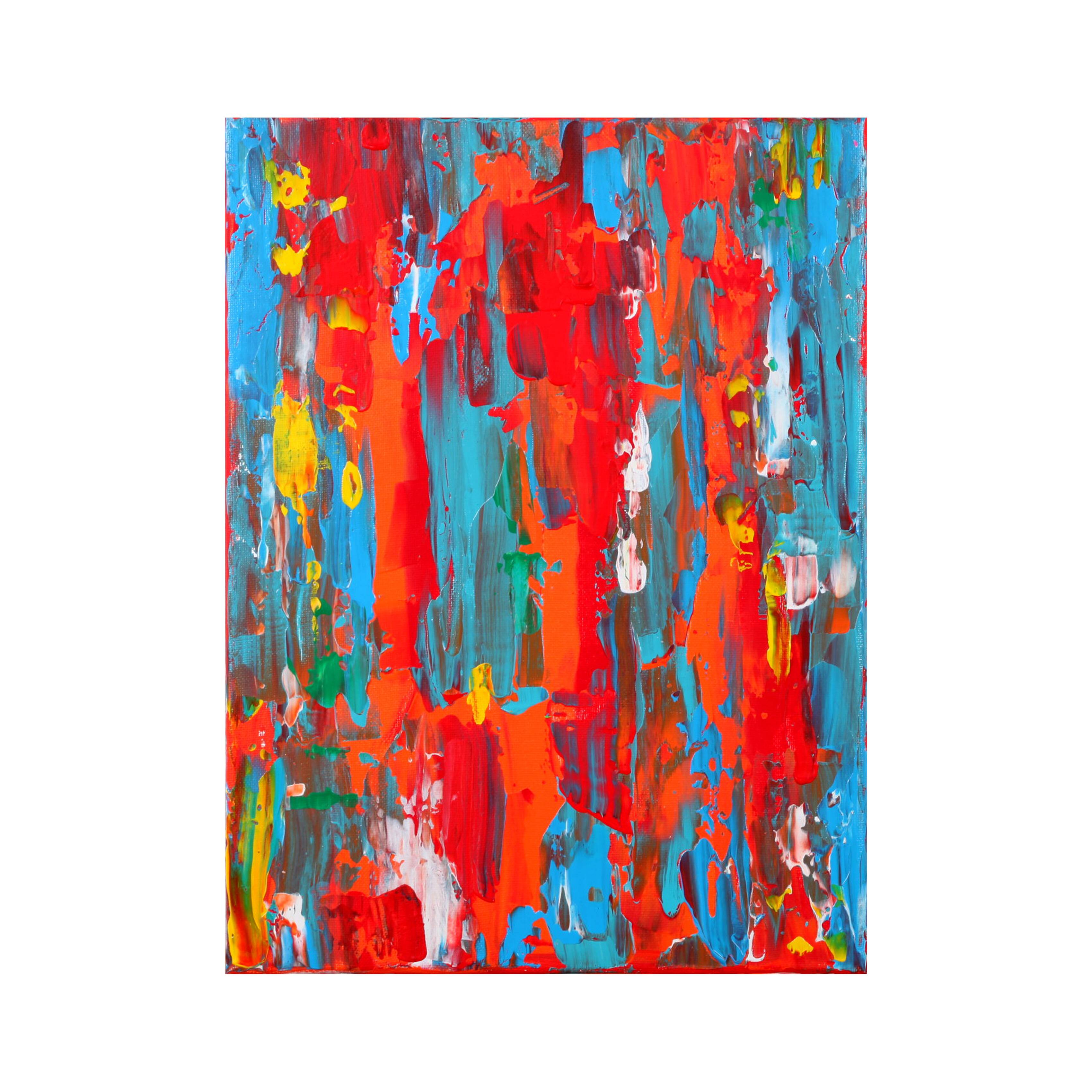 Abstract Red, Orange and Blue original painting on stretched canvas