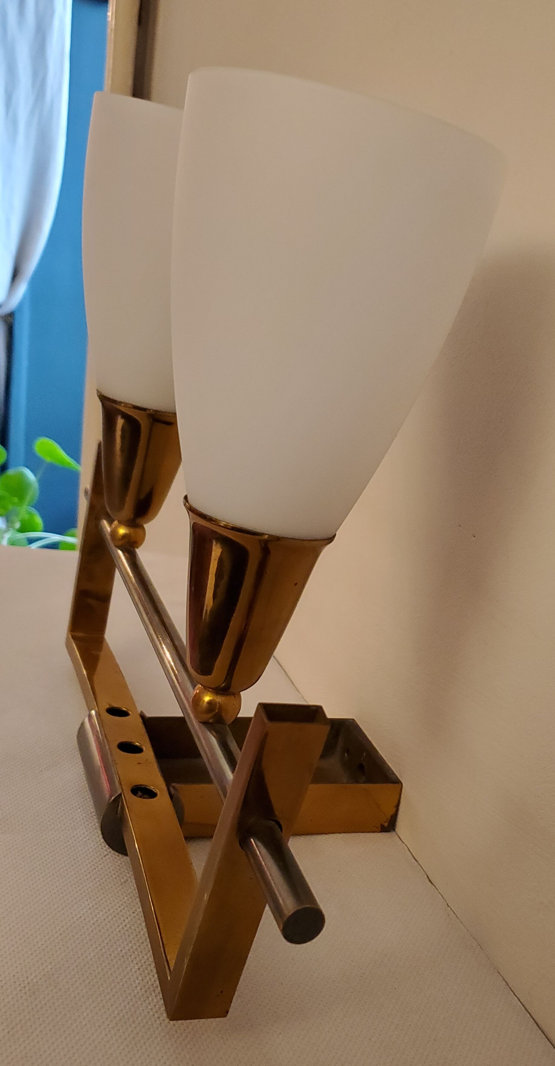 Brass and art deco opaline