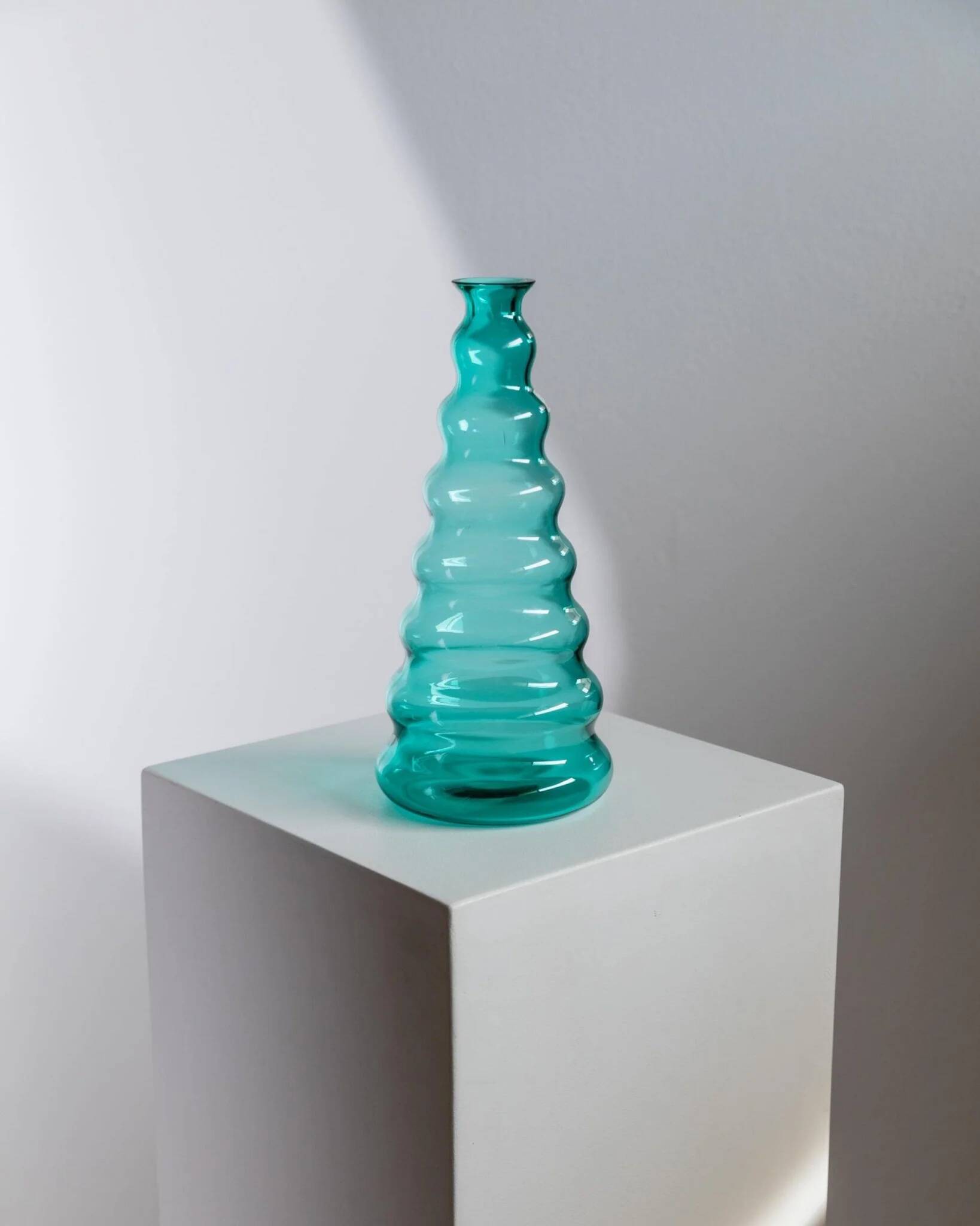 Turquoise Murano Glass Vase by Enrico Coveri, 1980s Italy – Wavy Bubble Silhouette in Transparent Glass