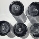 5 70's large bubble black smoked whiskey glasses