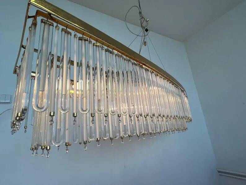 Big design hand made XXL glass and brass austrian chandelier - 1980s