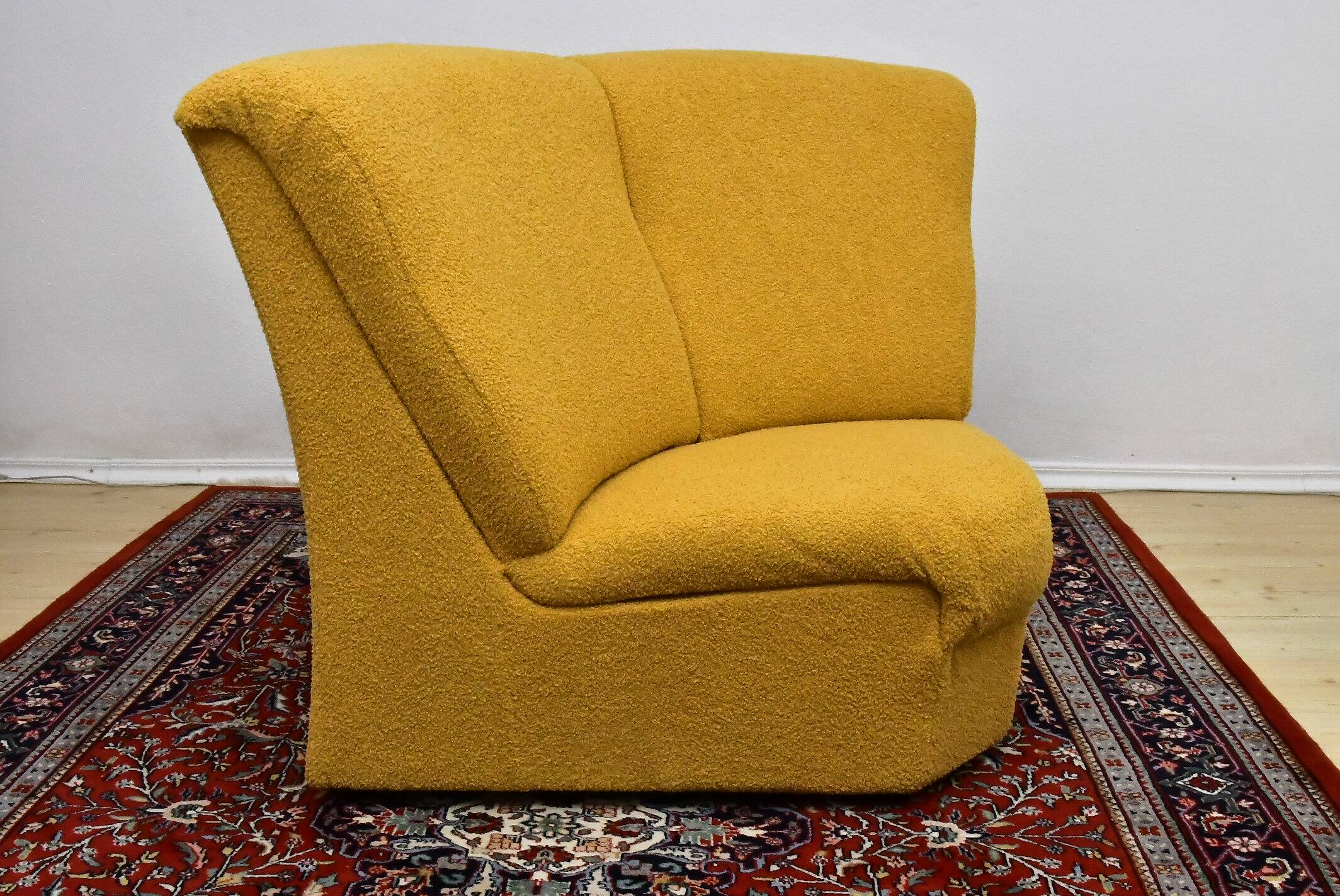 Yellow bouclé corner modular sofa, 1970s, set of 6