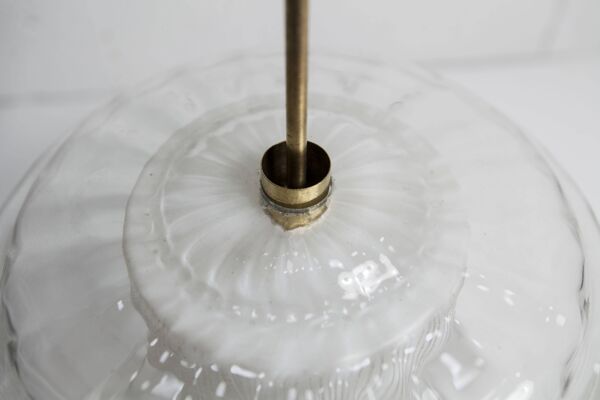 Lustre 1930 double Opaline verre soufflé laiton et cuivre