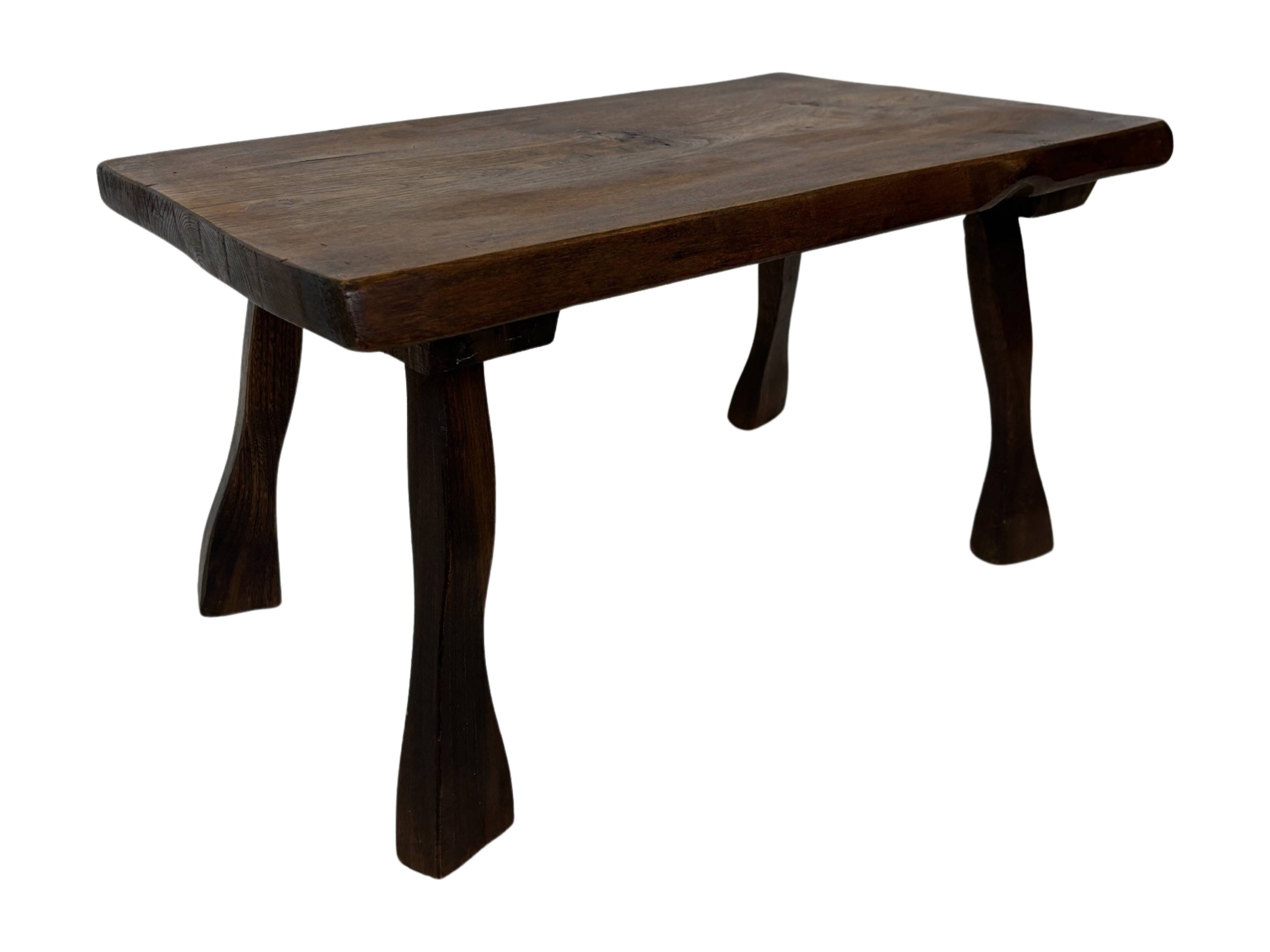 Vintage brutalist side table minimalistic design in dark wood