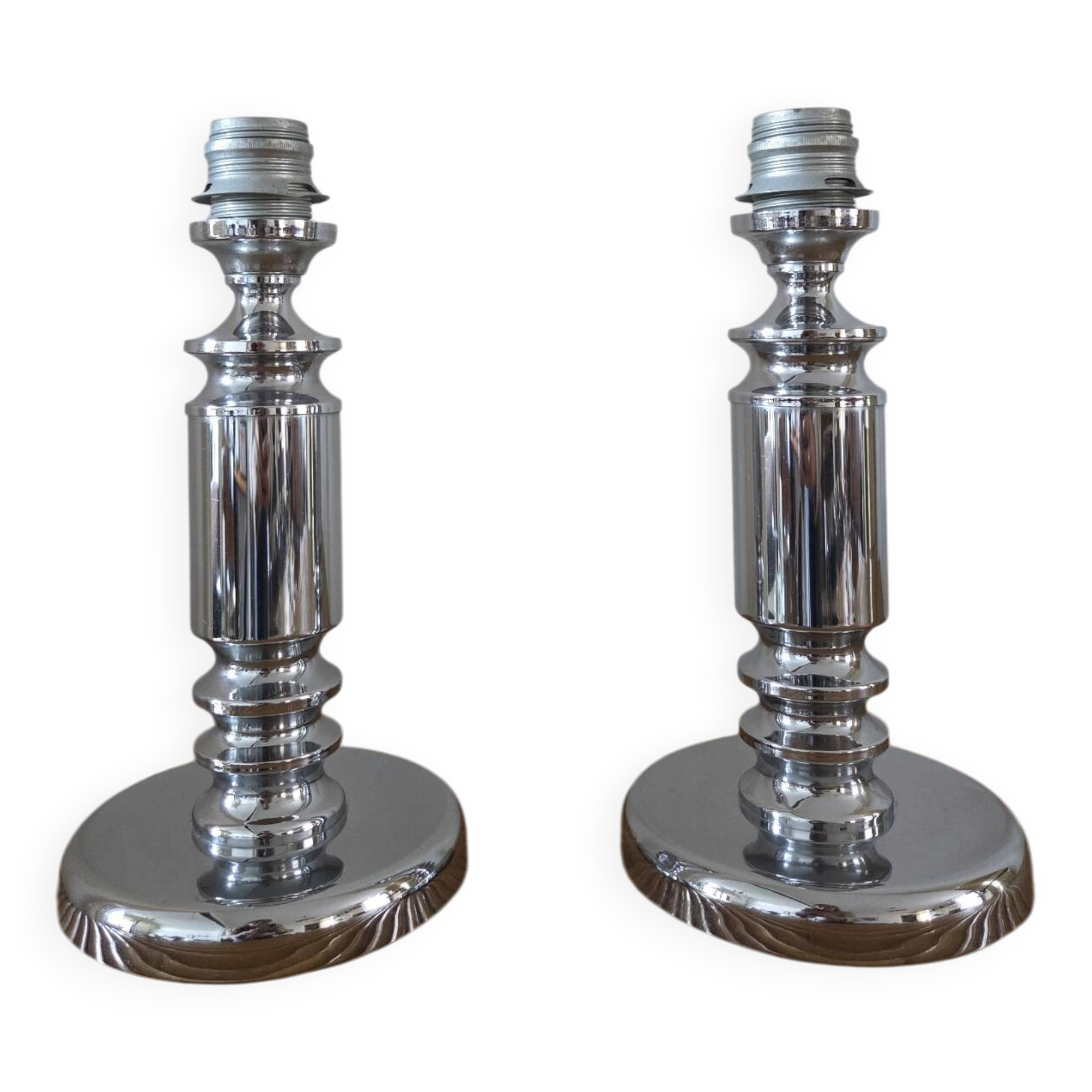 Pair of vintage chrome lamp bases