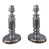 Paire de pieds de lampe chromée vintage