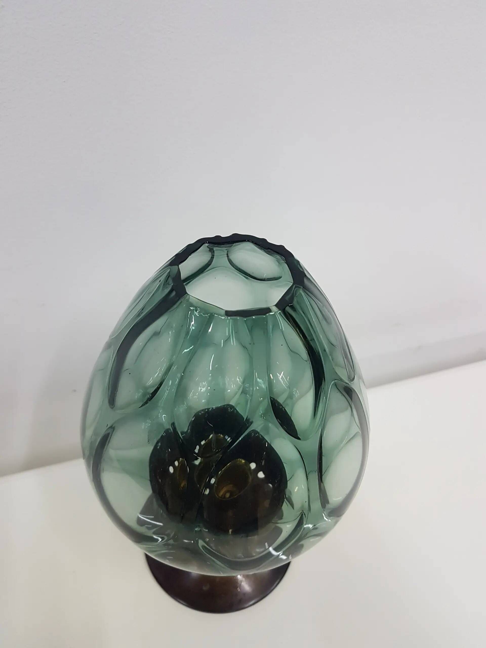 Candlestick, gold-tone brass, clear greenish glass, Austria, 1960s.