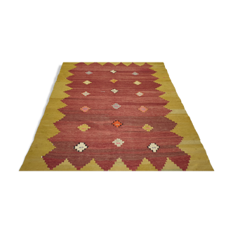 Area kilim rug 6.9x5 ft 210x153 cm yellow red floor rugs vintage rug decorativ