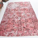 pink overdye turkish vintage carpet  , pink vintage distressed vintage rug.