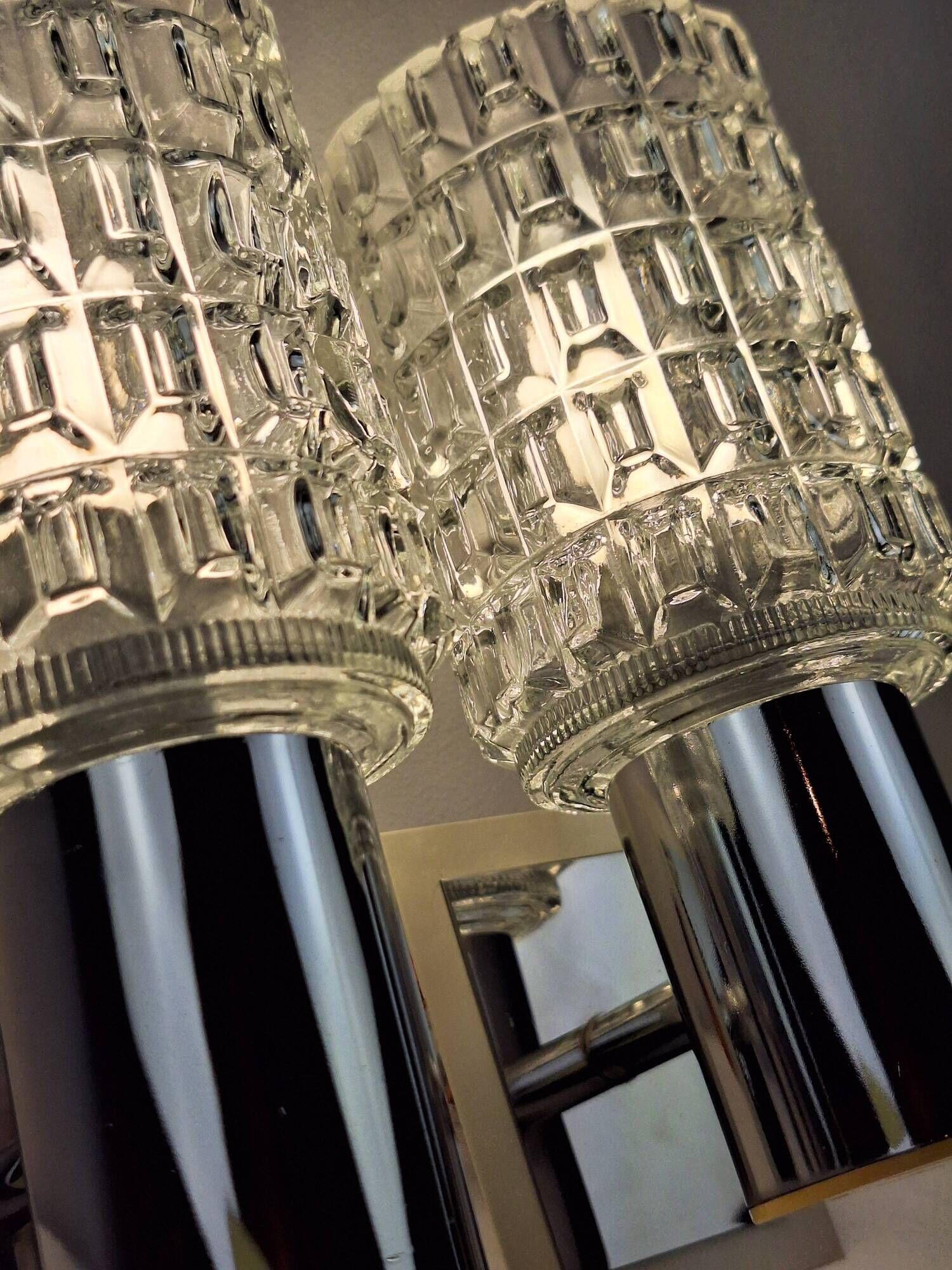 Pair of vintage 70s glass wall lamps by Targetti Sankey
