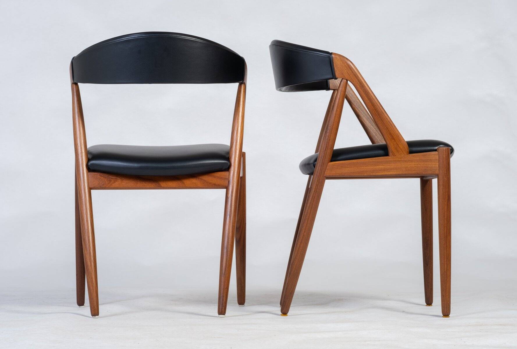 Leather Chairs in Teak by Kai Kristiansen, Denmark, 1960s, Set of 2