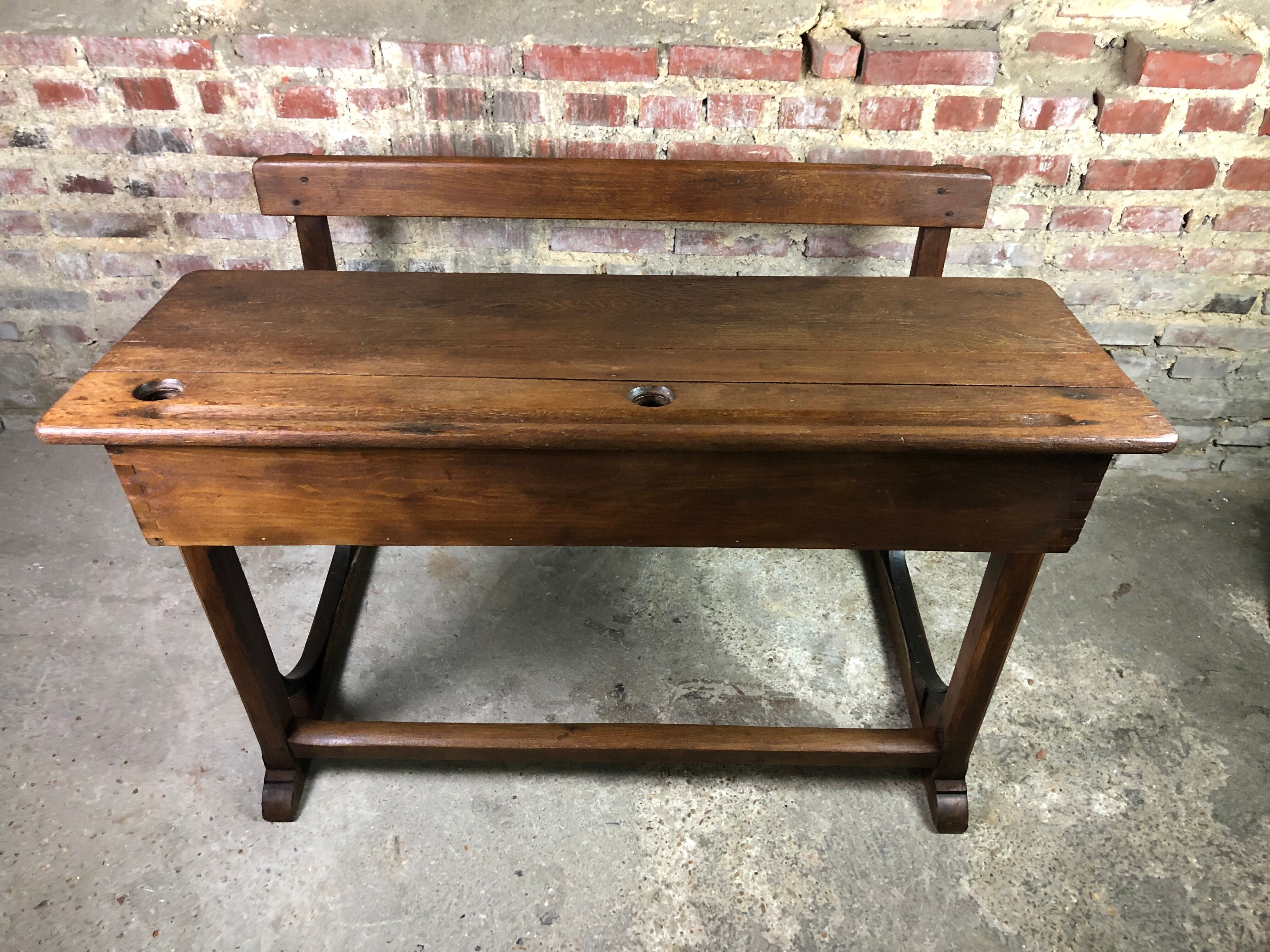 School desk in oak and iron frame 1930s