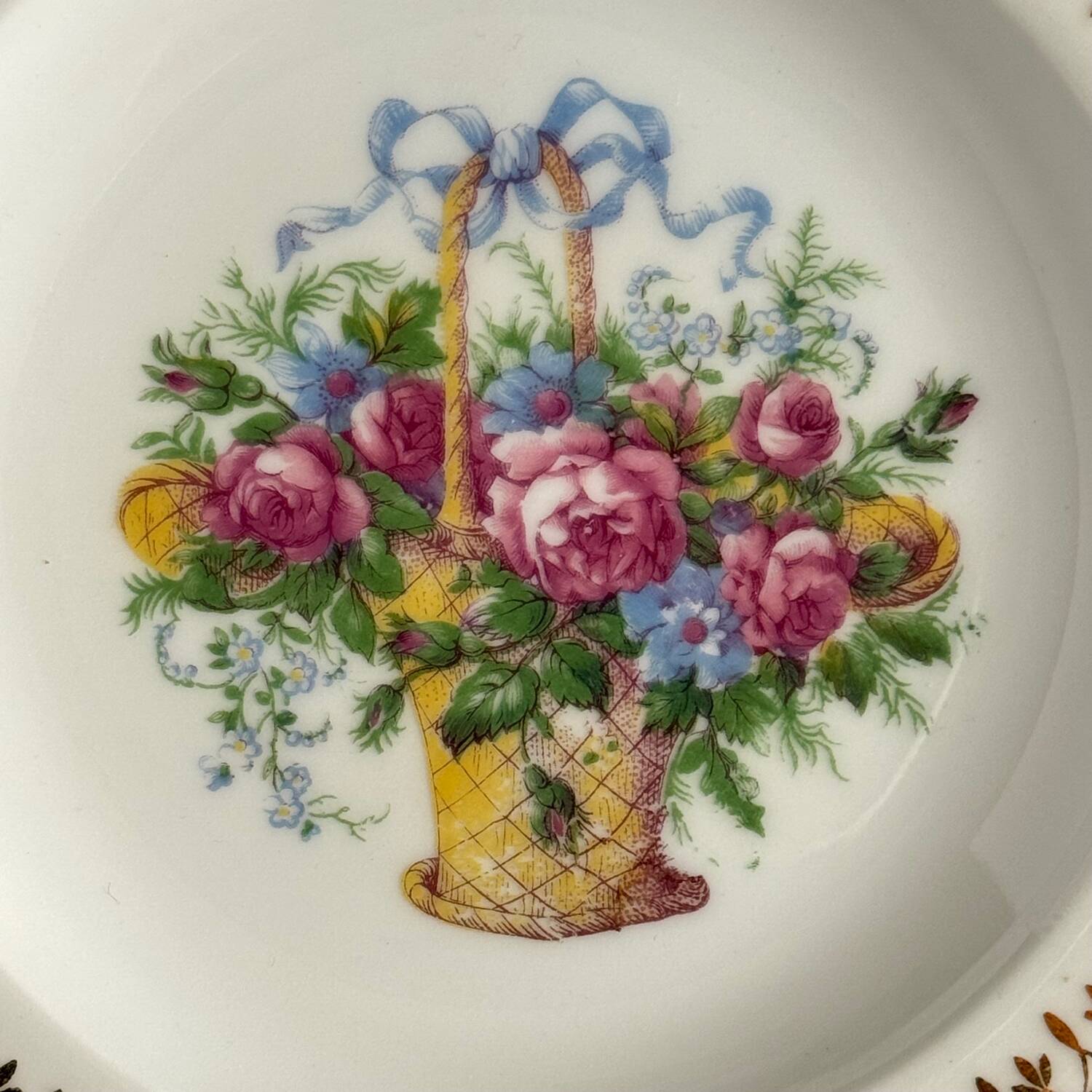 5 Assiettes à Dessert en Porcelaine de Limoges Nœud, Fleurs et Panier