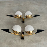Lot light fixtures and chandeliers design Arlus 50s brass and opaline vintage