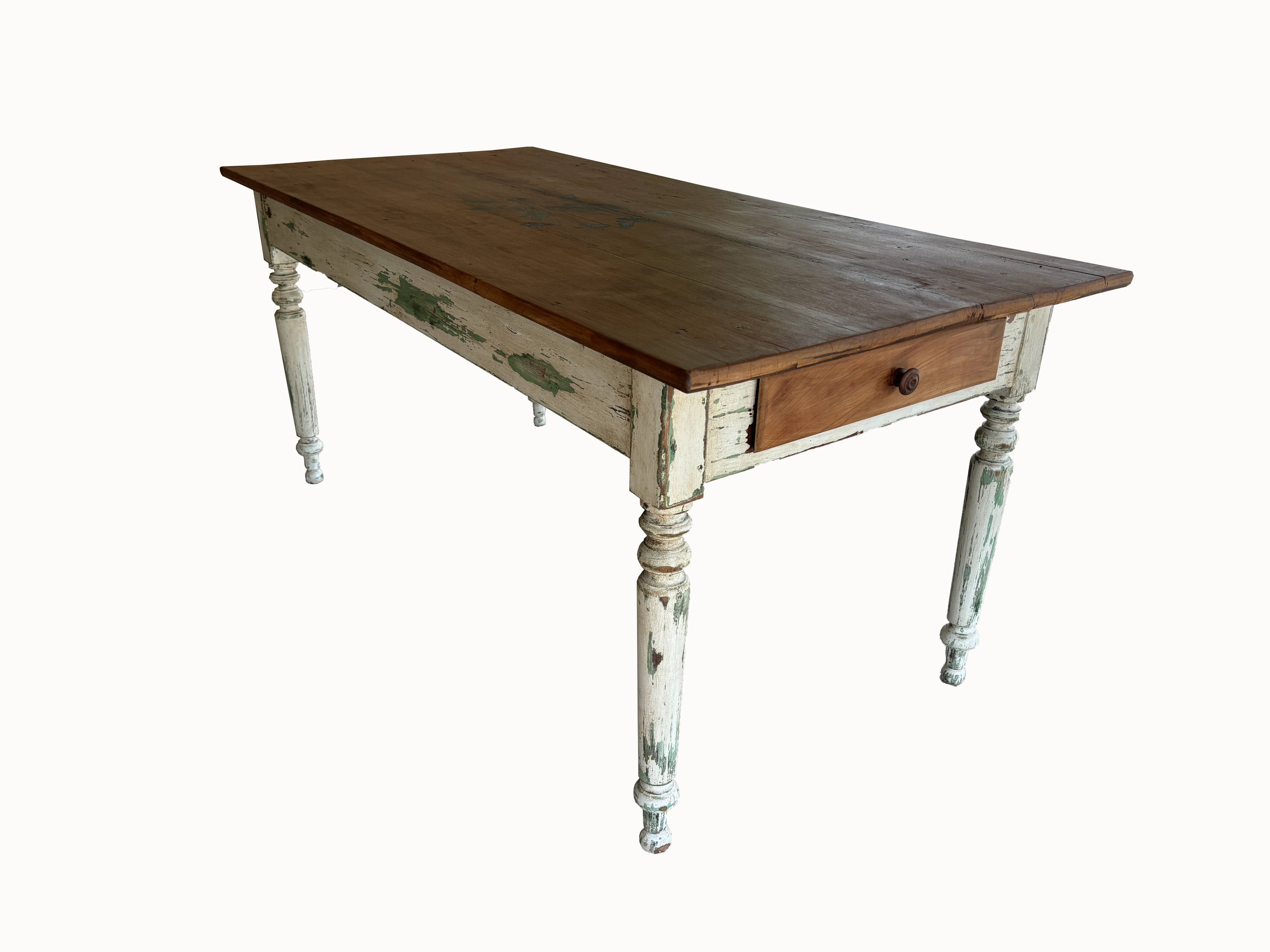 Farmhouse table with turned solid wood legs