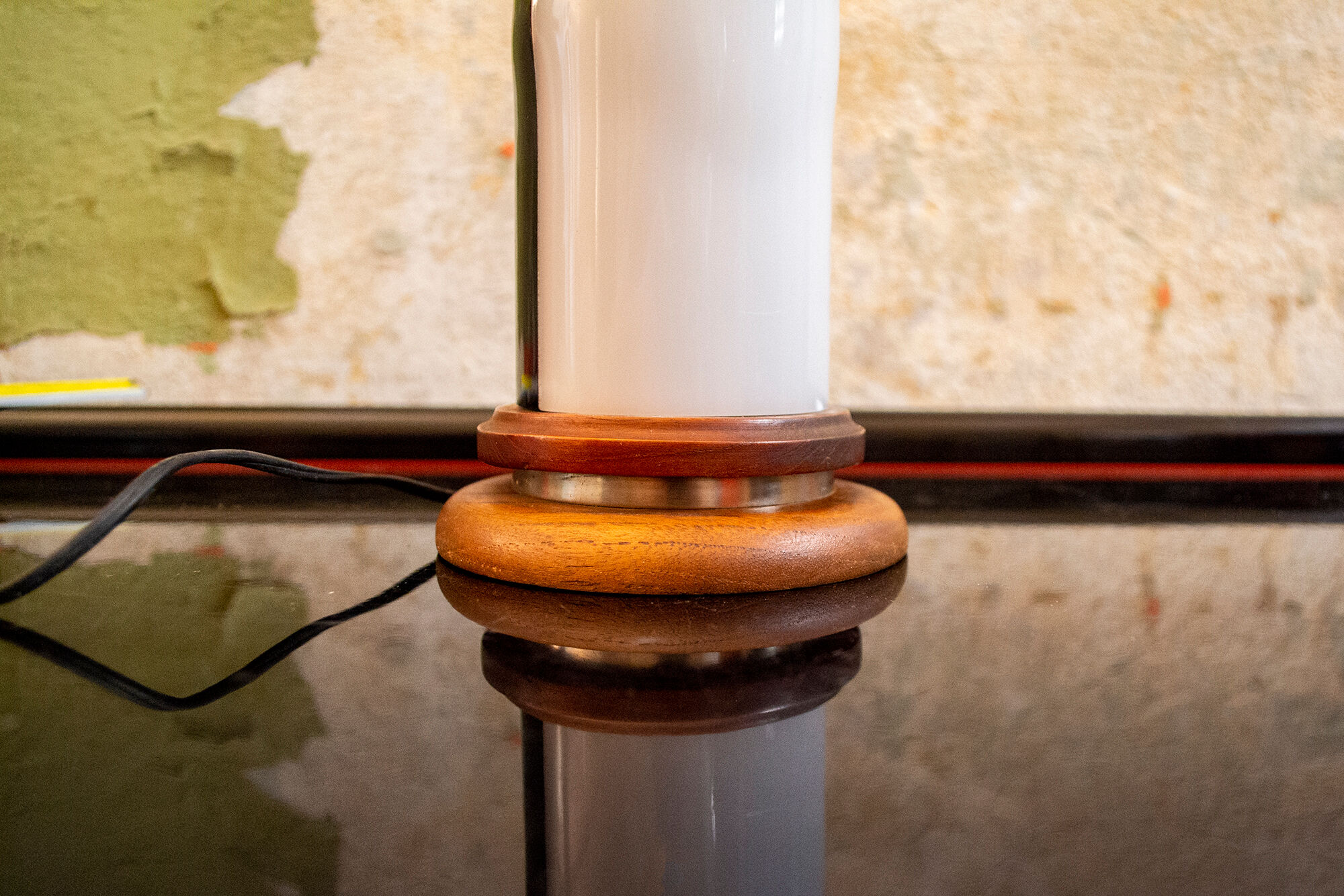 Table lamp in wood and plexiglass black and white Italy 50s