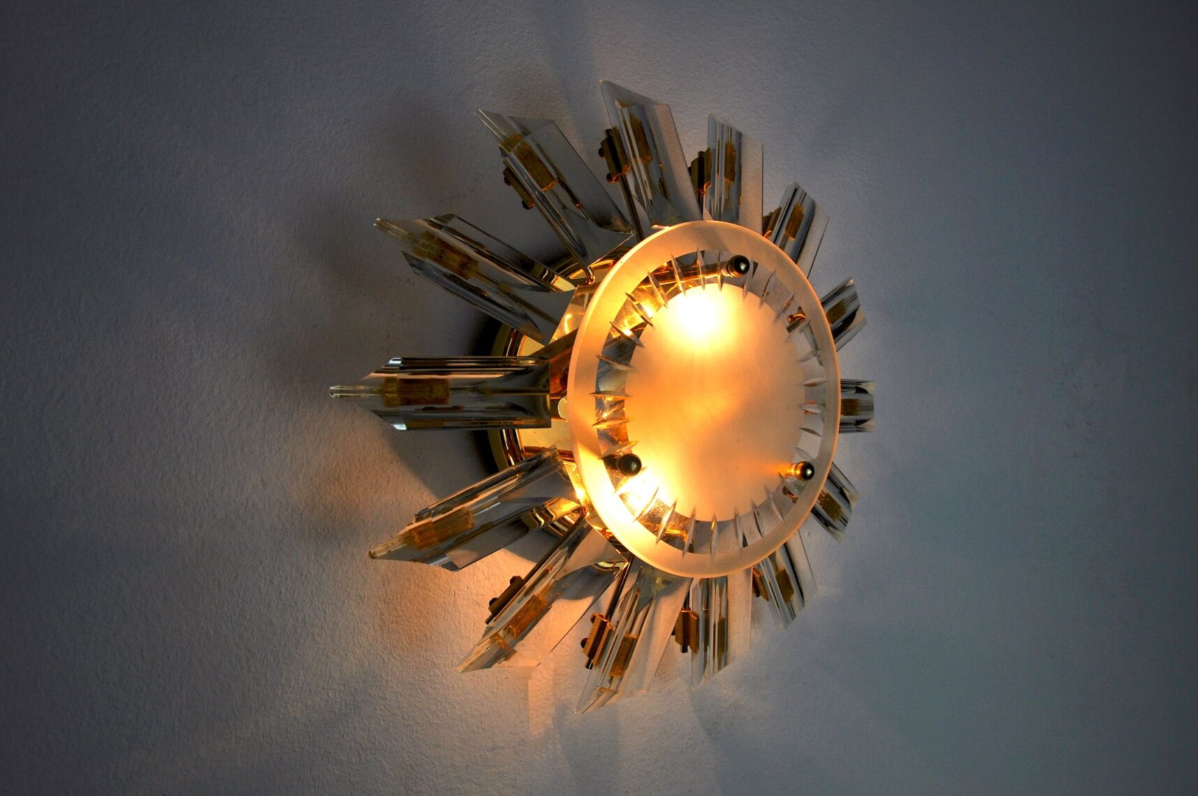 Wall lamp venini soleil, triedri glass, Italy, 1970