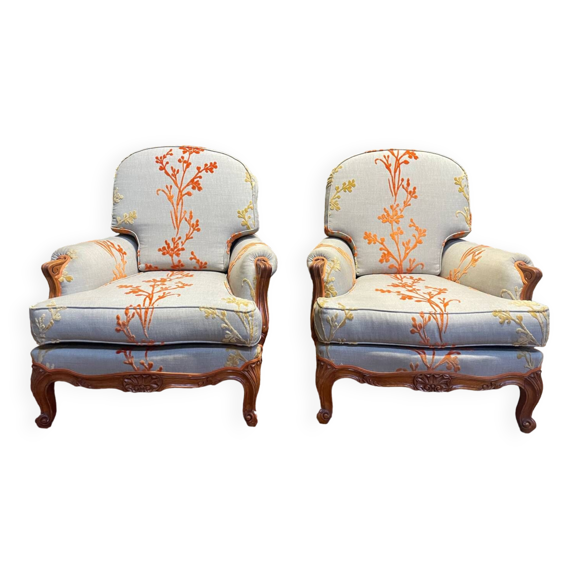 Pair of Louis XV style bergere armchairs
