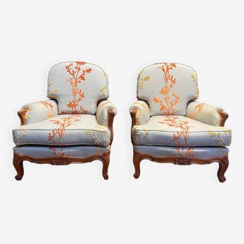 Pair of Louis XV style bergere armchairs