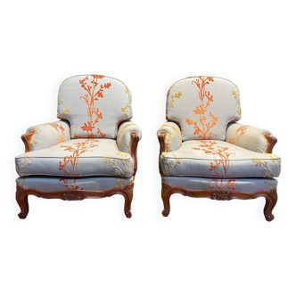 Pair of Louis XV style bergere armchairs