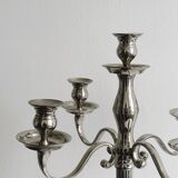 Large 5-arm candlestick in shiny silver metal
