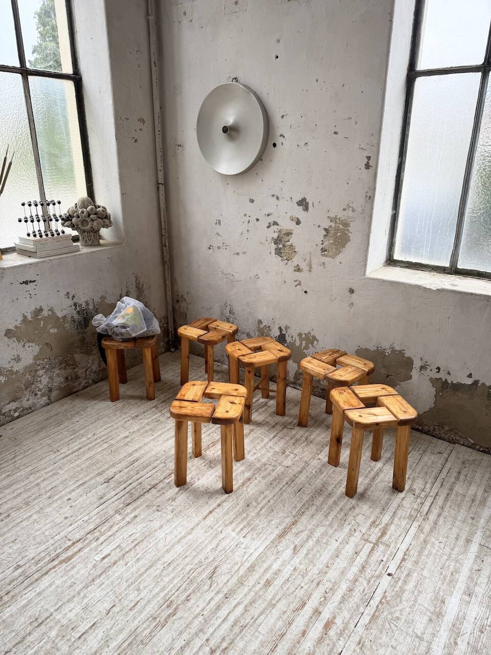 Set of 6 Olof Ottelin stools, Finland 1950.