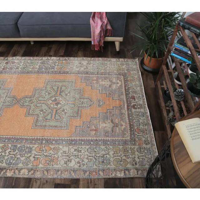 Vintage Turkish Oushak Handmade Orange Wool Rug 139x259