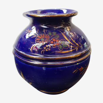 Ancien vase boule céramique bleu