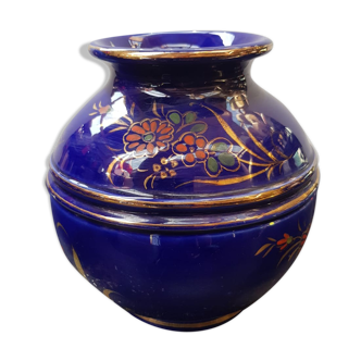 Ancien vase boule céramique bleu