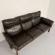 Vintage black leather Dreipunkt Scala design 3-seater sofa in teak.