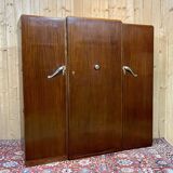 3-door mahogany wardrobe in Art Deco style from the 1950s, removable into 3 parts