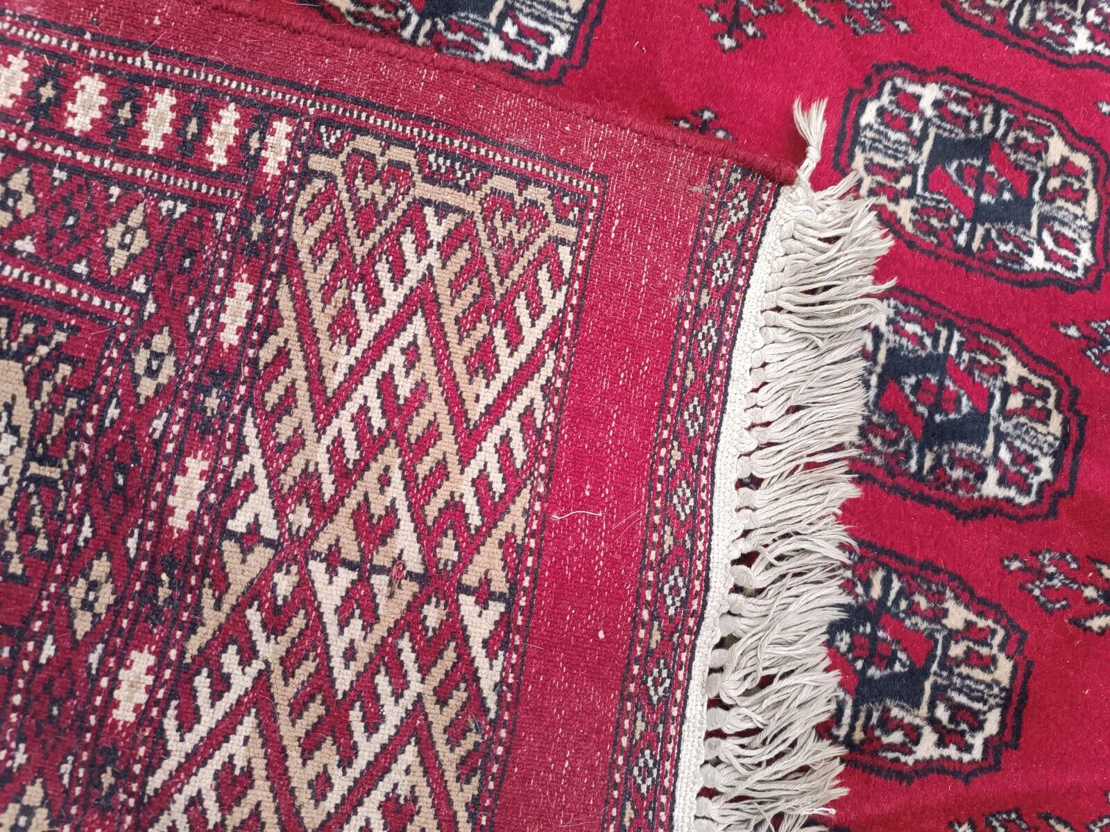 Old Afghan carpet in wool – hand-knotted – tribal patterns – 293 × 186 cm