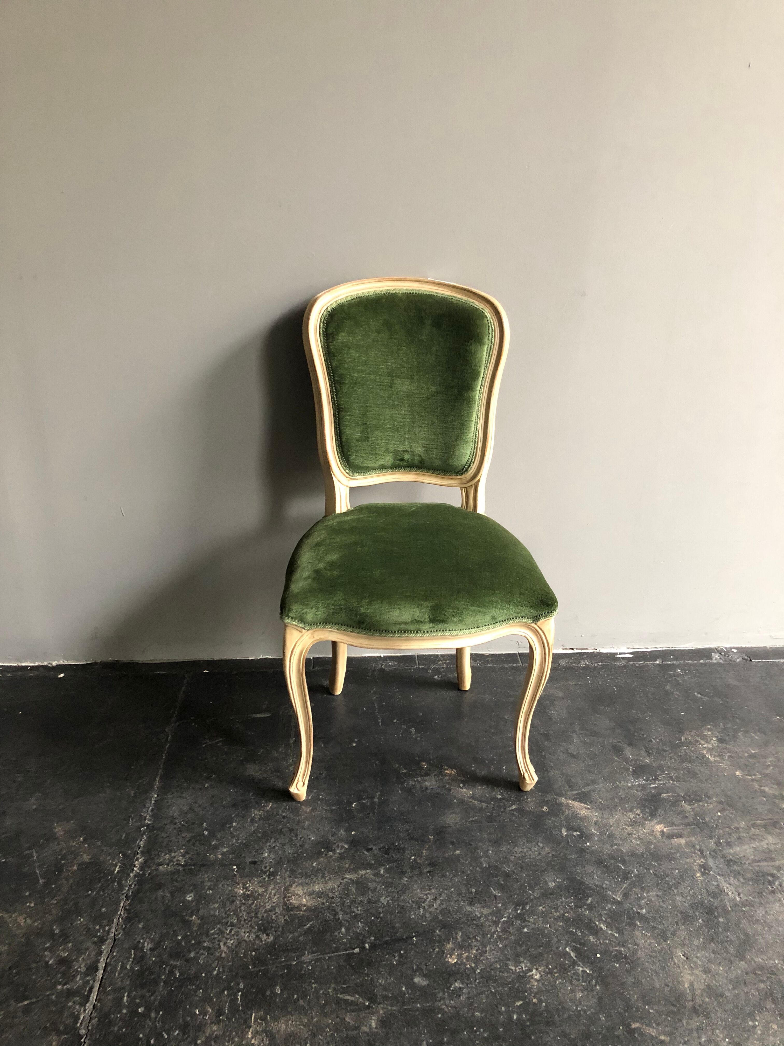 Wooden chair and green velvet in neoclassical style Flamant