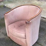 Art Deco club armchair Daisy Simon in beige leather and wood.