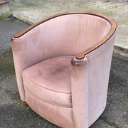 Art Deco club armchair Daisy Simon in beige leather and wood.