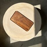 Trio of rounded rectangular trays or cups in monoxyl teak L:35