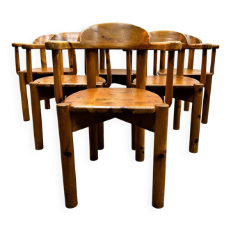 Set of 6 vintage pine armchairs - dining chairs - pine chairs by R. Steiner