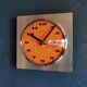 Vintage formica clock square silent wall pendulum "BC Paris silver orange"