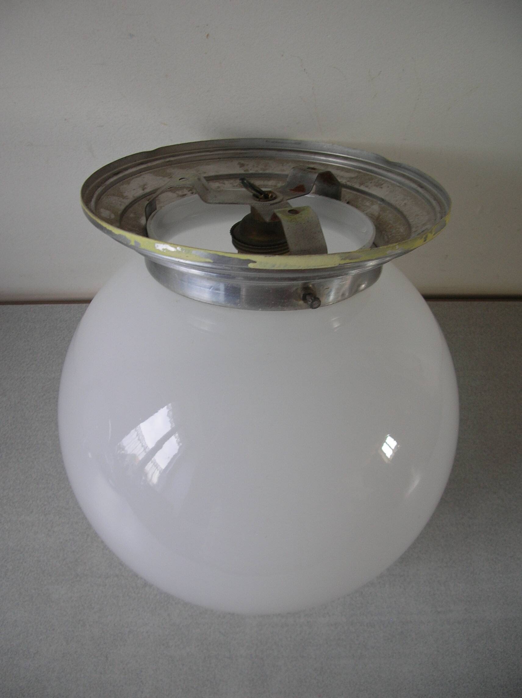 Old ceiling light globe ball sphere light in opaline aluminum support 22 cm