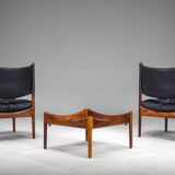 Mid-century modern Danish armchairs and coffee table by Kristian Vedel for Sören Willadsen, 1960s, set of 3