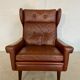 Vintage Danish retro mid-century Svend Skipper caramel brown leather chair
