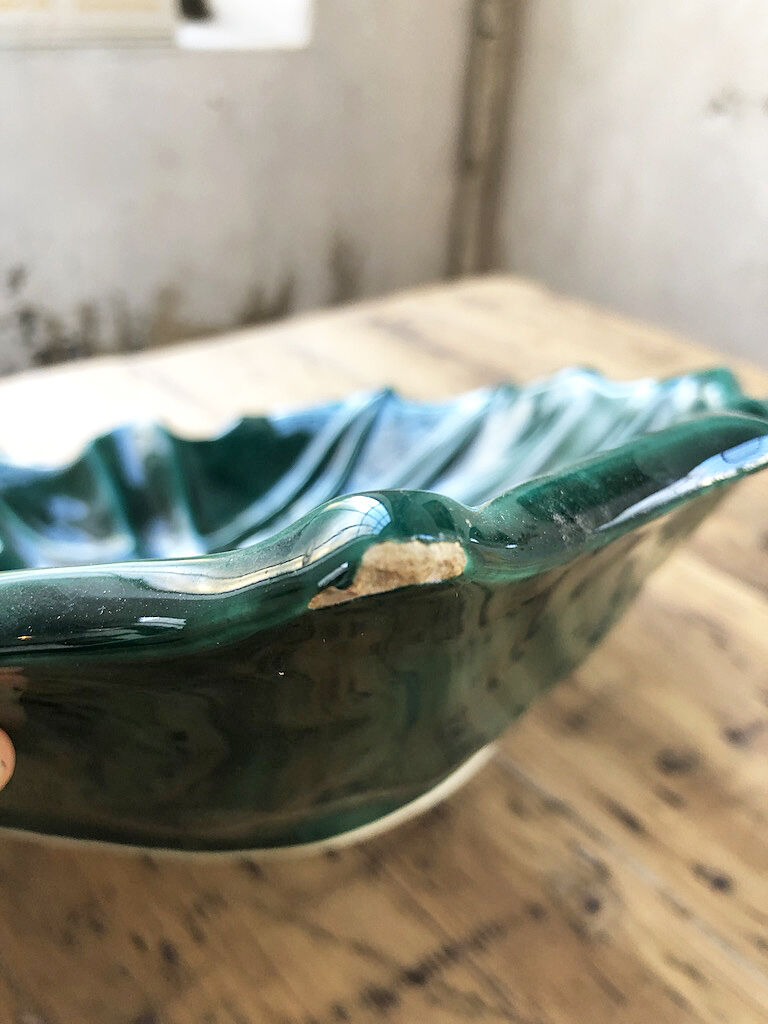 Vallauris green ceramic leaf dish