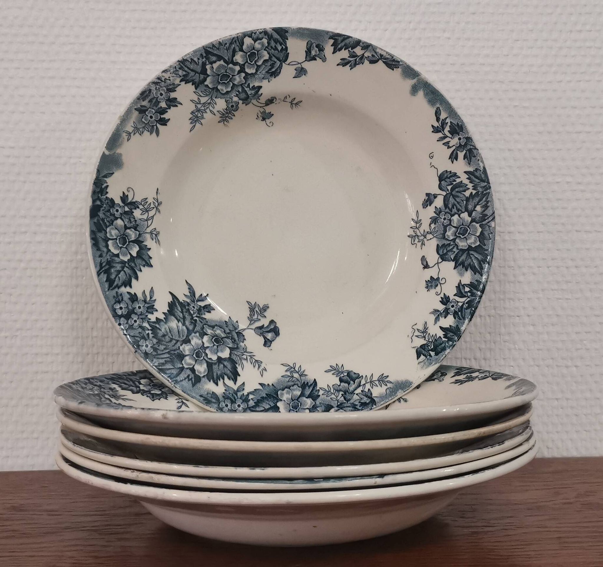 6 assiettes creuses faïence terre de fer Moulin des Loups et Hamages
