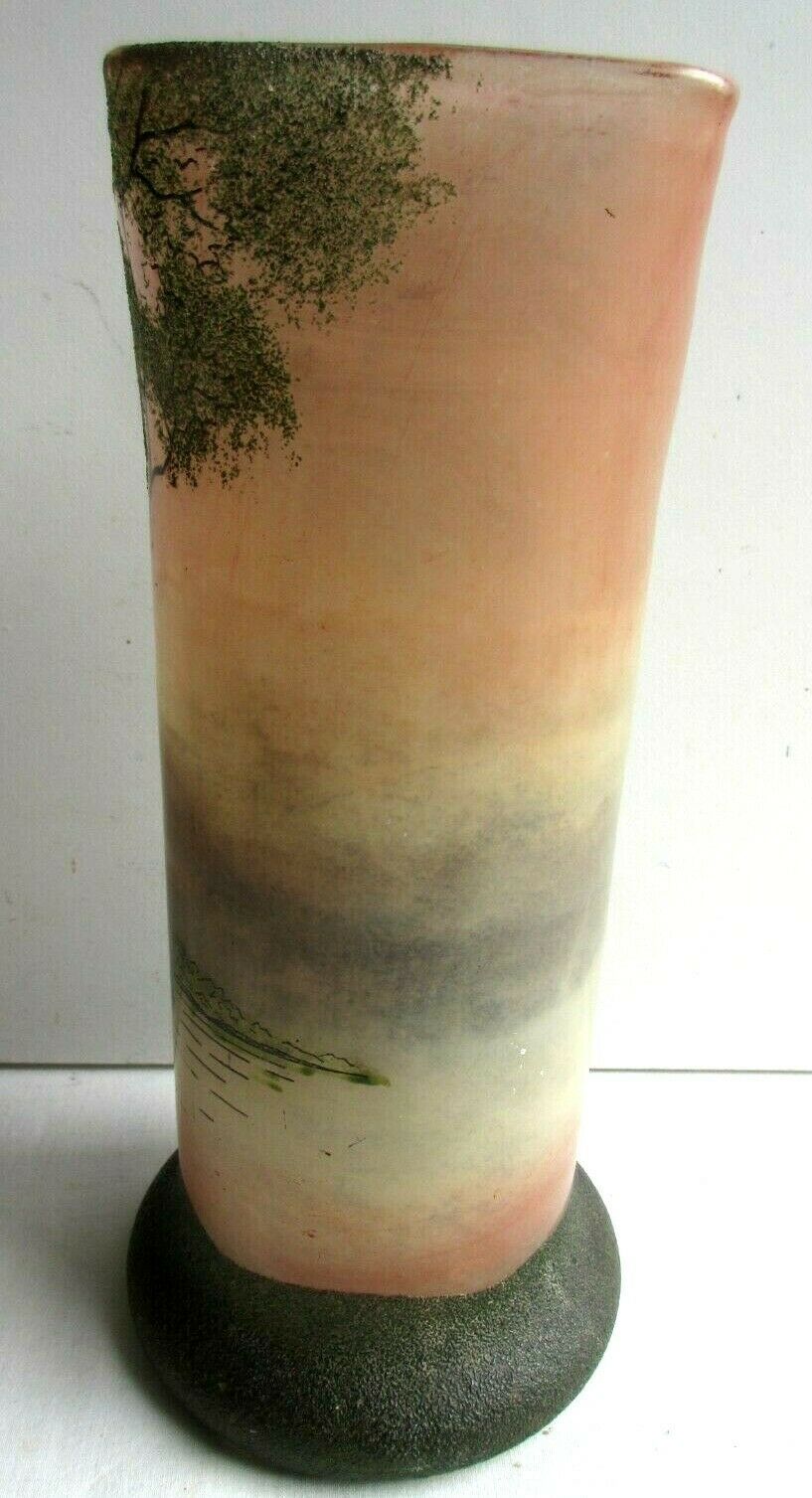 enamelled glass vase LEGRAS Lakescape, trees, Napoleon III boats